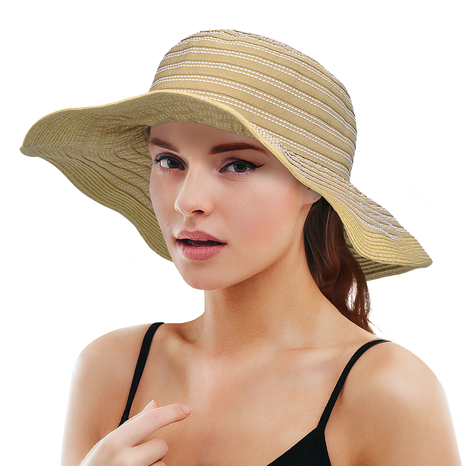 US Women's Summer Bow Large Floppy Folding Wide Brim Cap Sun Straw